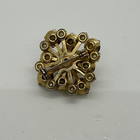 Vintage Floral Brooch Lot Blue Flower Pearl  3D Enamel Pin Rhinestones Retro - Picture 8 of 11